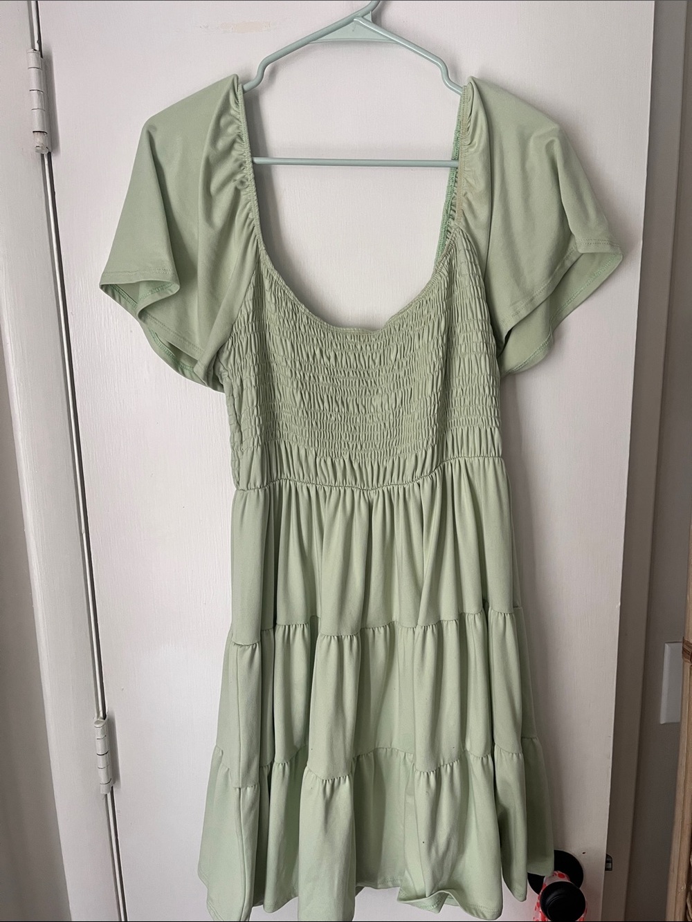Blue Blush Sage Green Smocked Tiered Mini Dress